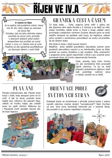 Třídní plátek 4.A - ohlédnutí za měsícem říjnem 2025