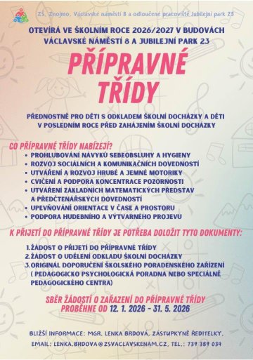 Přípravné třídy pro školní rok 2026/2027