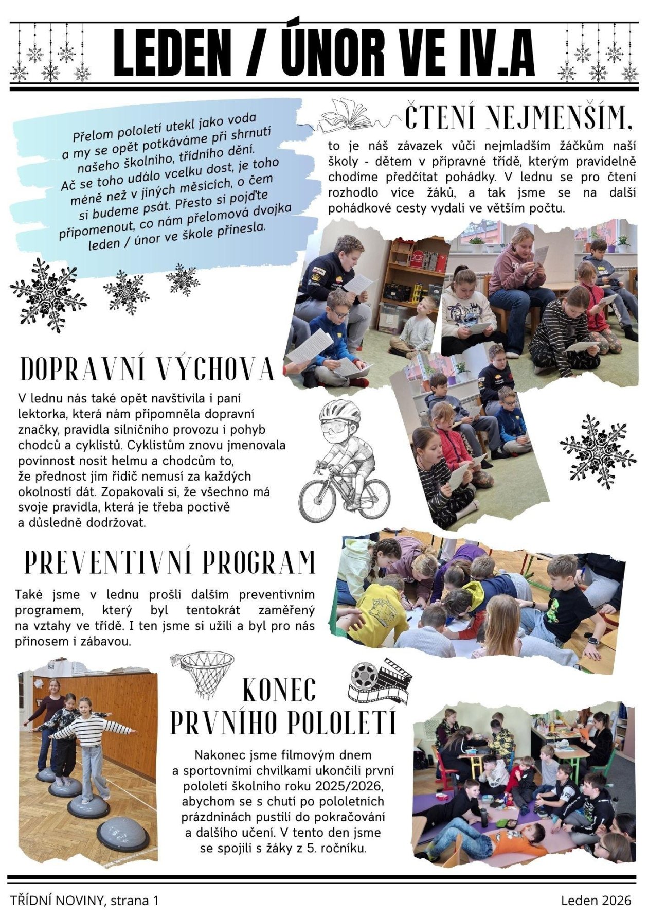 Třídní plátek 4.A - ohlédnutí za měsíci lednem a únorem 2026