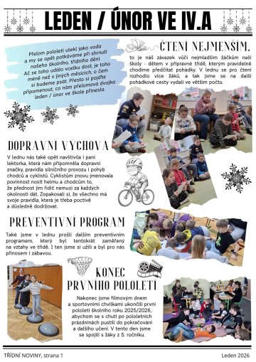 Třídní plátek 4.A - ohlédnutí za měsíci lednem a únorem 2026