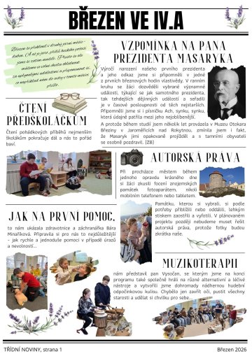 Třídní plátek 4.A - ohlédnutí za měsícem březnem 2026